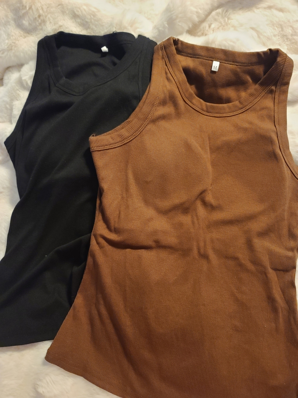 2 pc Ribbed Sleeveless Tank - Black & Brown